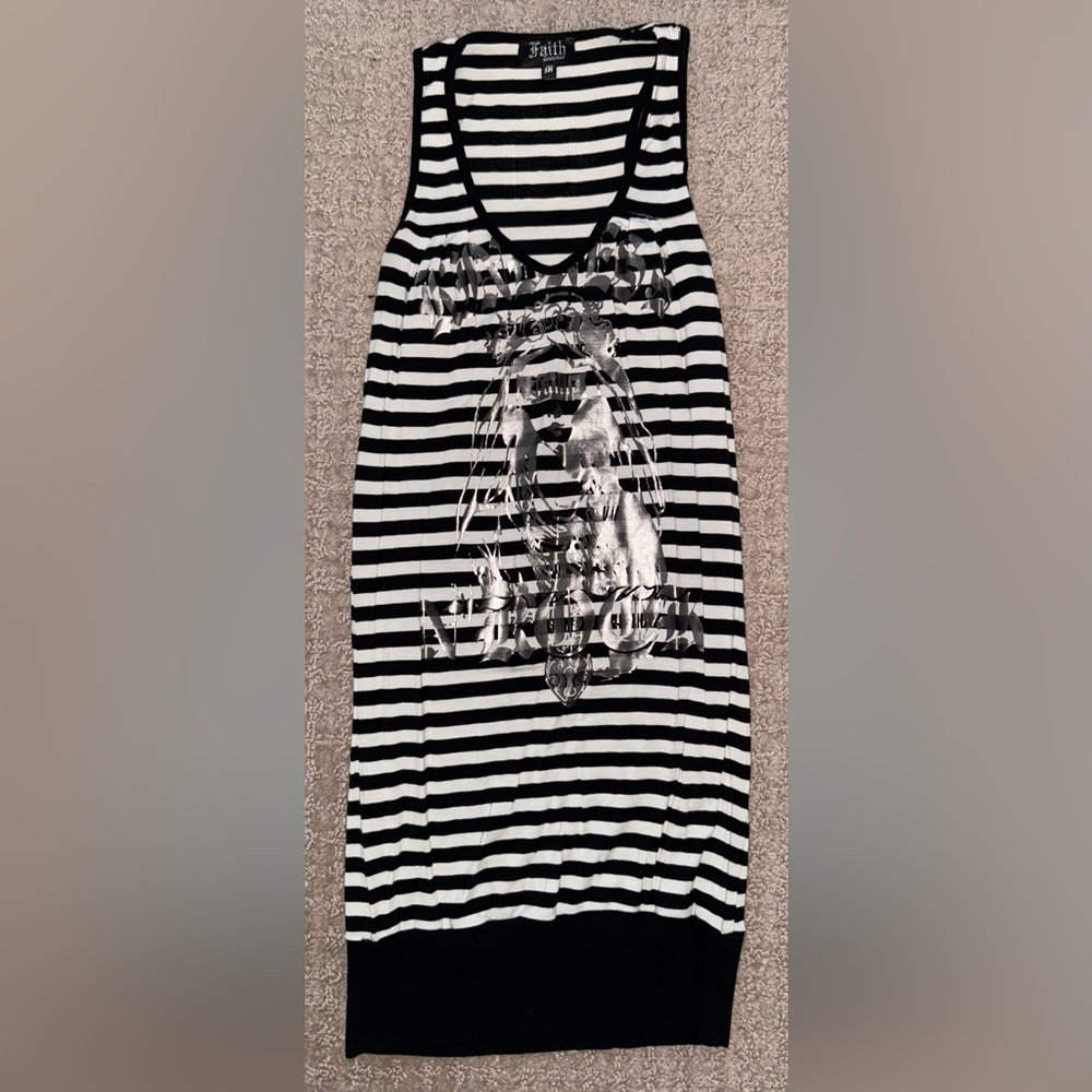 FAITH CONNEXION black white striped long sleeveless tank silver Medium M